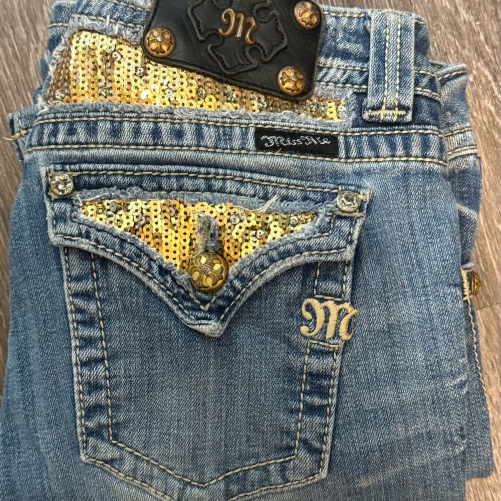 Miss Me Women's Straight Leg Jeans with Gold Accents
